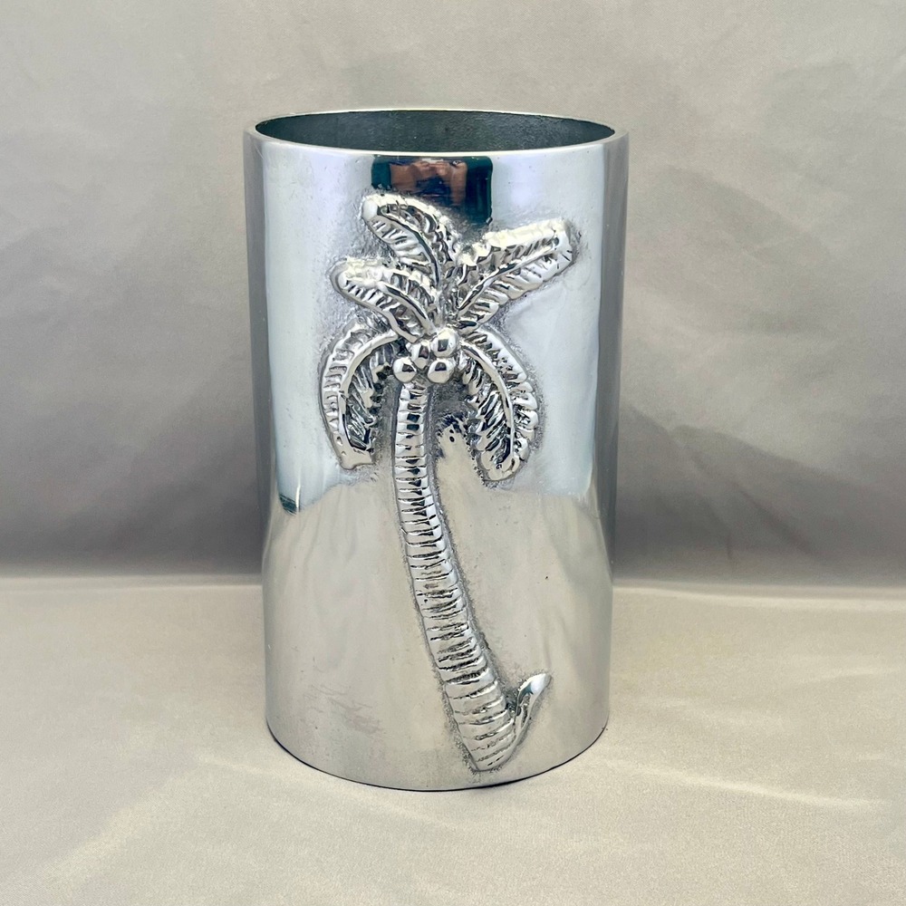 Mariposa Wine Chiller Bottle Coaster Silver Palm Tree Recycled Aluminum Exc
